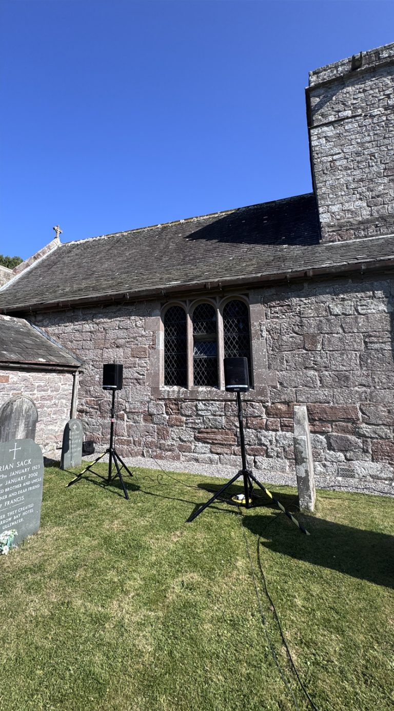Funeral Outside Speaker hire for Sound Relay Funeral Lancaster, Kendal, Barrow, Preston, Windermere, Lancashire, Cumbria,
